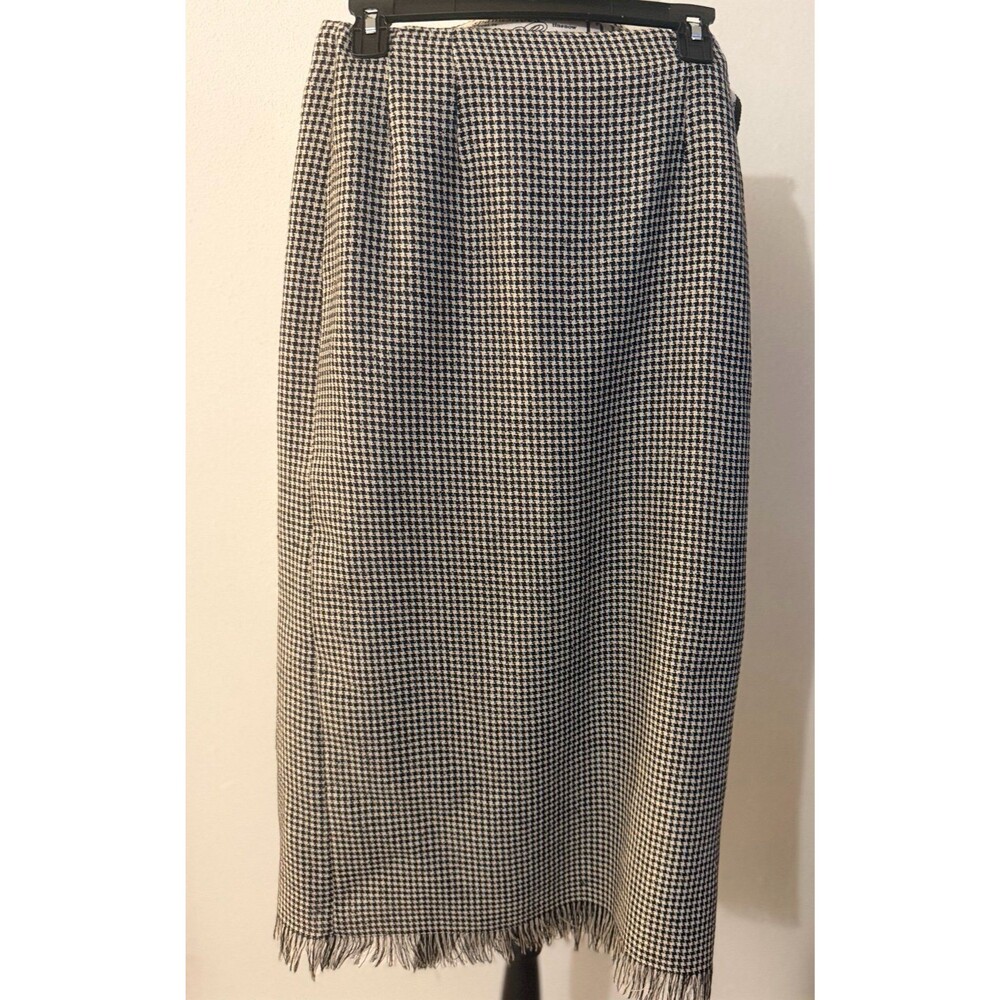 Vintage Harvé Benard Sport Houndstooth 100% Wool Midi Skirt Size 4